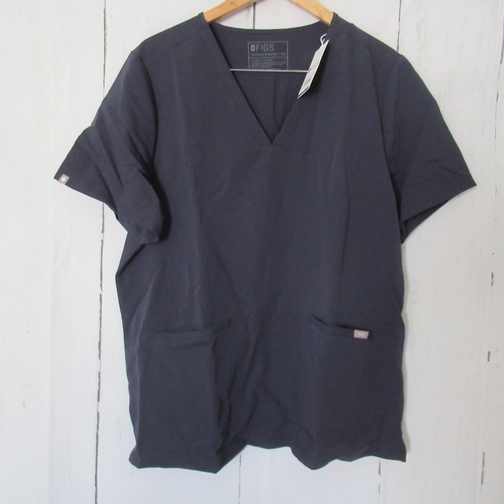 New Figs Casma Scrub Top XXL Womens Quite Navy Blue Three Pocket Short Sleeve